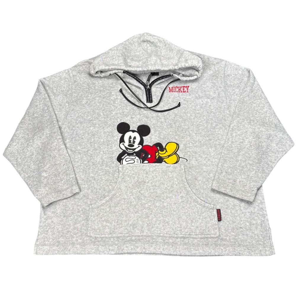 Disney Mickey Unlimited Hoodie‎ Gray Applique Pullover Y2K Mens XL